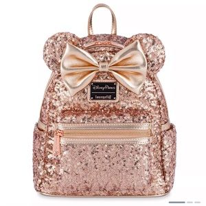 LOUNGEFLY DISNEY PARKS Minnie Mouse Sequin Loungefly Mini Backpack – Rose Gold